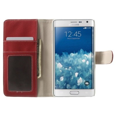 Samsung Galaxy Note Edge atverčiamas raudonas odinis Litchi dėklas - piniginė / Priedai.lt