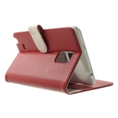 Samsung Galaxy Note Edge atverčiamas raudonas odinis Litchi dėklas - piniginė / Priedai.lt