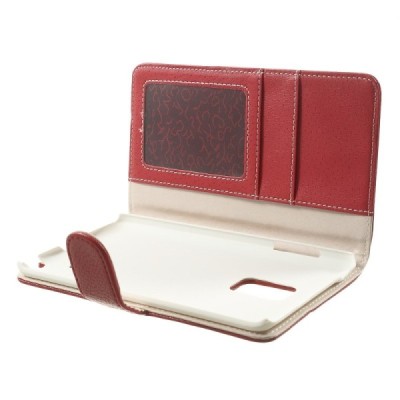 Samsung Galaxy Note Edge atverčiamas raudonas odinis Litchi dėklas - piniginė / Priedai.lt