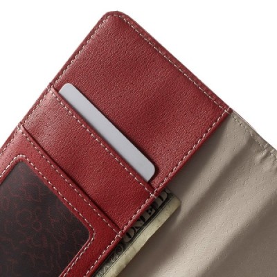 Samsung Galaxy Note Edge atverčiamas raudonas odinis Litchi dėklas - piniginė / Priedai.lt