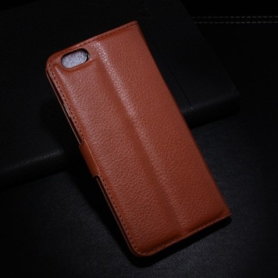 Apple iPhone 6 (6s) atverčiamas rudas odinis Litchi dėklas - piniginė / Priedai.lt
