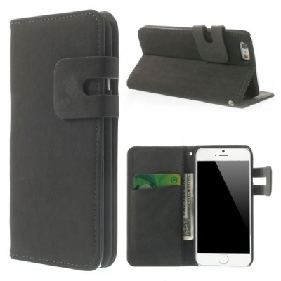 Apple iPhone 6 (6s) atvēramais melns zamšādas maciņš / Vacins.lv