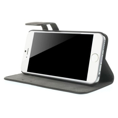 Apple iPhone 6 (6s) atvēramais melns zamšādas maciņš / Vacins.lv