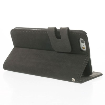 Apple iPhone 6 (6s) atvēramais melns zamšādas maciņš / Vacins.lv