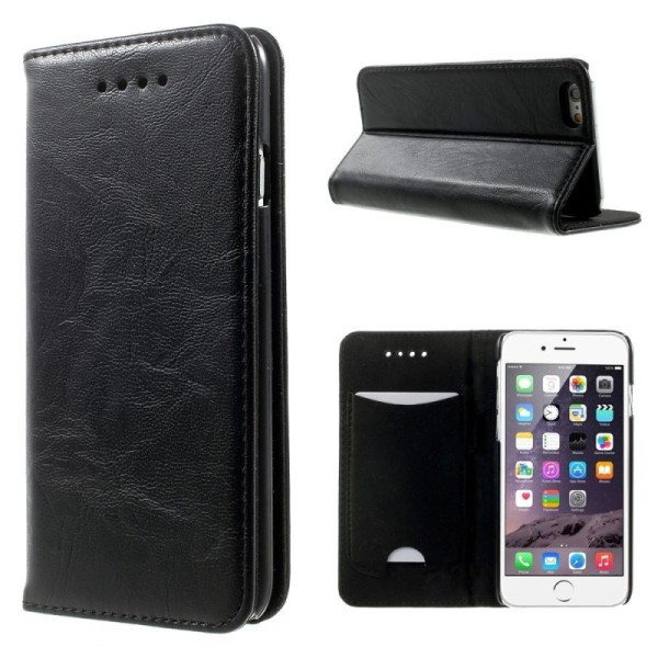 Solīds atvēramais ādas maciņš - melns (iPhone 6 / 6s)