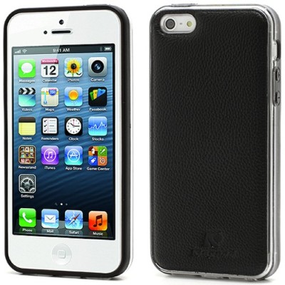 „Kingpad“ juodas odinis TPU Apple iPhone SE (5, 5s) dėklas (nugarėlė, dėkliukas) / Priedai.lt