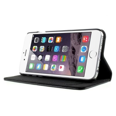 Apple iPhone 6 (6s) solīds atvēramais ādas melns maciņš / Vacins.lv