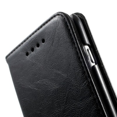 Apple iPhone 6 (6s) solīds atvēramais ādas melns maciņš / Vacins.lv