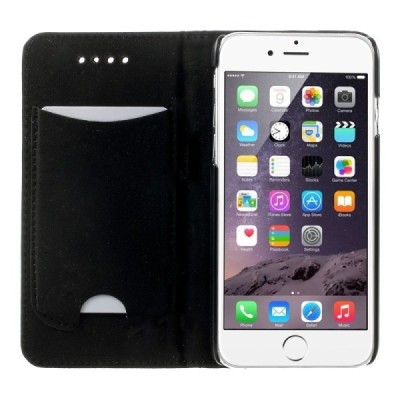 Apple iPhone 6 (6s) solīds atvēramais ādas melns maciņš / Vacins.lv