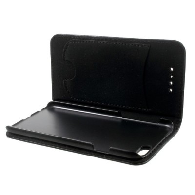 Apple iPhone 6 (6s) solīds atvēramais ādas melns maciņš / Vacins.lv