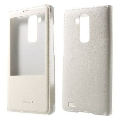 Huawei Ascend Mate 7 baltas odinis atverčiamas „Smart Window“ dėklas su langeliu / Priedai.lt