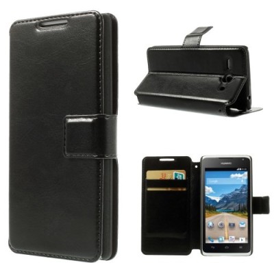 Huawei Ascend Y530 atverčiamas juodas odinis dėklas - piniginė / Priedai.lt