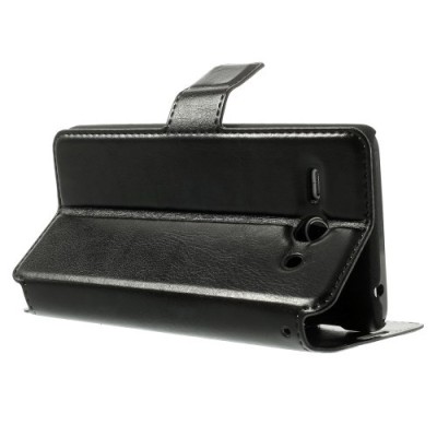 Huawei Ascend Y530 atvēramais melns ādas maciņš / Vacins.lv