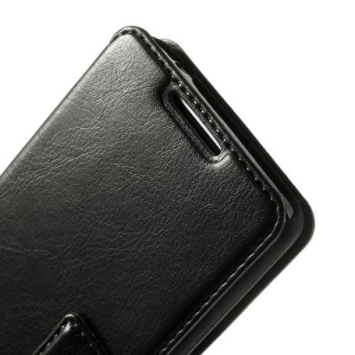 Huawei Ascend Y530 atvēramais melns ādas maciņš / Vacins.lv