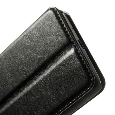 Huawei Ascend Y530 atvēramais melns ādas maciņš / Vacins.lv