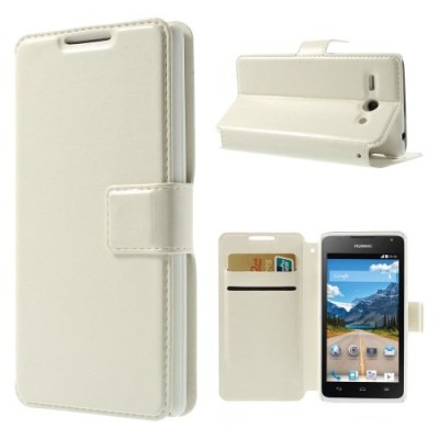 Huawei Ascend Y530 atverčiamas smėlio (dramblio kaulo) spalvos odinis dėklas - piniginė / Priedai.lt