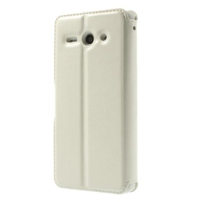 Huawei Ascend Y530 atverčiamas smėlio (dramblio kaulo) spalvos odinis dėklas - piniginė / Priedai.lt