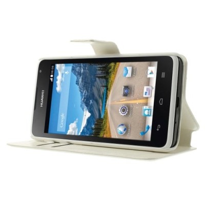 Huawei Ascend Y530 atverčiamas smėlio (dramblio kaulo) spalvos odinis dėklas - piniginė / Priedai.lt