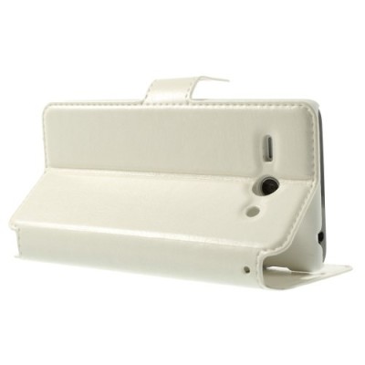 Huawei Ascend Y530 atverčiamas smėlio (dramblio kaulo) spalvos odinis dėklas - piniginė / Priedai.lt