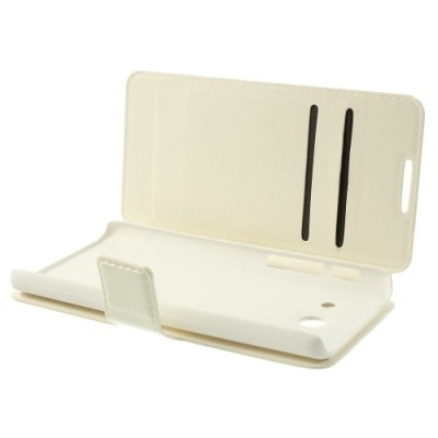 Huawei Ascend Y530 atverčiamas smėlio (dramblio kaulo) spalvos odinis dėklas - piniginė / Priedai.lt