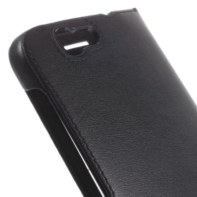 Huawei Ascend G7 juodas odinis atverčiamas „Smart Window“ dėklas su langeliu / Priedai.lt