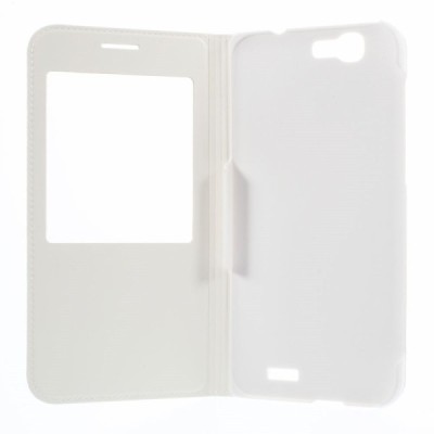 Huawei Ascend G7 balts atvēramais „Smart Window“ ādas maciņš / Vacins.lv