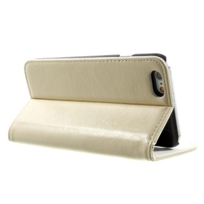 Apple iPhone 6 (6s) solidus atverčiamas smėlio (dramblio kaulo) spalvos odinis dėklas - knygutė / Priedai.lt