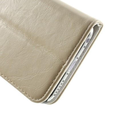 Apple iPhone 6 (6s) solidus atverčiamas smėlio (dramblio kaulo) spalvos odinis dėklas - knygutė / Priedai.lt