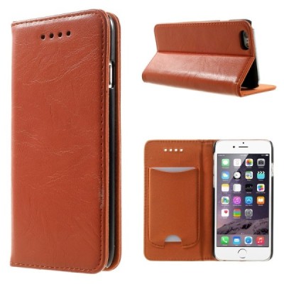 Apple iPhone 6 (6s) solīds atvēramais ādas oranžs maciņš / Vacins.lv