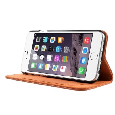 Apple iPhone 6 (6s) solidus atverčiamas oranžinis odinis dėklas - knygutė / Priedai.lt