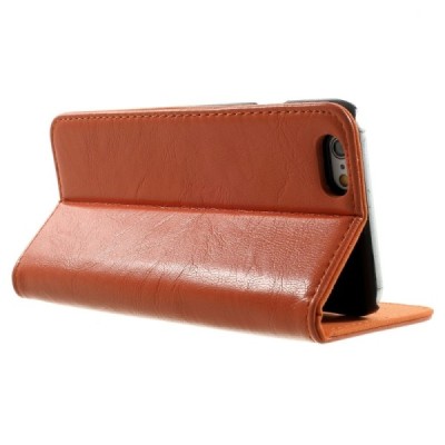 Apple iPhone 6 (6s) solidus atverčiamas oranžinis odinis dėklas - knygutė / Priedai.lt