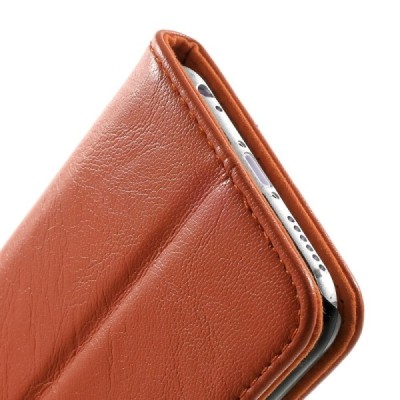 Apple iPhone 6 (6s) solidus atverčiamas oranžinis odinis dėklas - knygutė / Priedai.lt