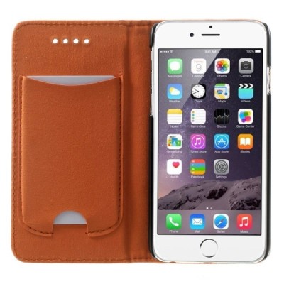 Apple iPhone 6 (6s) solidus atverčiamas oranžinis odinis dėklas - knygutė / Priedai.lt