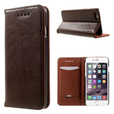Apple iPhone 6 (6s) solīds atvēramais ādas brūns maciņš / Vacins.lv