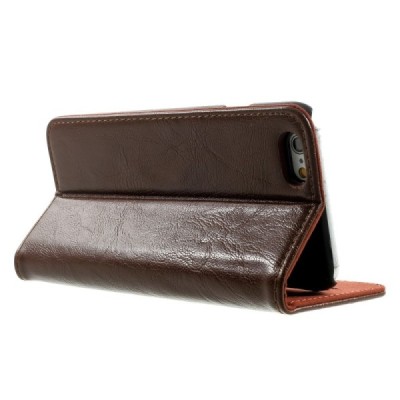 Apple iPhone 6 (6s) solīds atvēramais ādas brūns maciņš / Vacins.lv