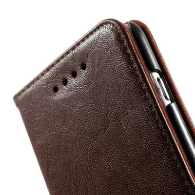 Apple iPhone 6 (6s) solīds atvēramais ādas brūns maciņš / Vacins.lv