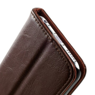 Apple iPhone 6 (6s) solīds atvēramais ādas brūns maciņš / Vacins.lv