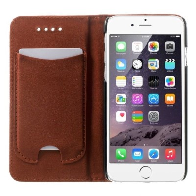 Apple iPhone 6 (6s) solīds atvēramais ādas brūns maciņš / Vacins.lv