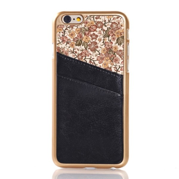 Gėlėtas dėklas su kortelių laikikliu - juodas (iPhone 6 / 6s)