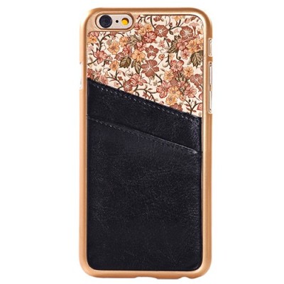 Apple iPhone 6 (6s) gėlėtas juodas odinis dėklas su kortelių laikikliu / Priedai.lt
