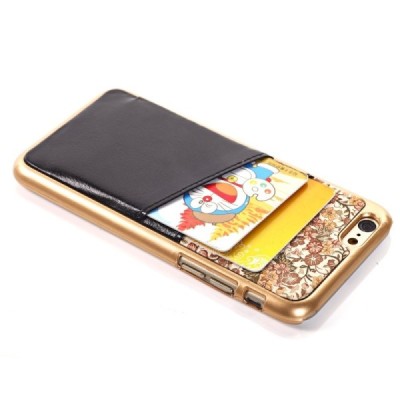 Apple iPhone 6 (6s) gėlėtas juodas odinis dėklas su kortelių laikikliu / Priedai.lt