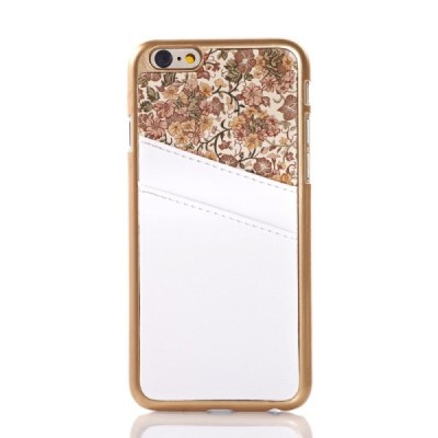 Apple iPhone 6 (6s) balts puķains ādas apvalks ar iebūvētu karšu turētāju / Vacins.lv