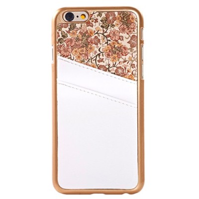 Apple iPhone 6 (6s) balts puķains ādas apvalks ar iebūvētu karšu turētāju / Vacins.lv