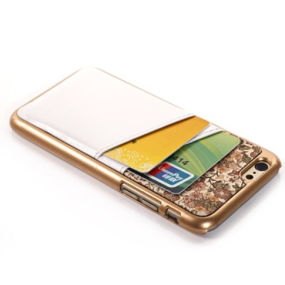 Apple iPhone 6 (6s) balts puķains ādas apvalks ar iebūvētu karšu turētāju / Vacins.lv