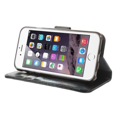 Apple iPhone 6 (6s) atverčiamas juodas odinis dėklas - piniginė / Priedai.lt