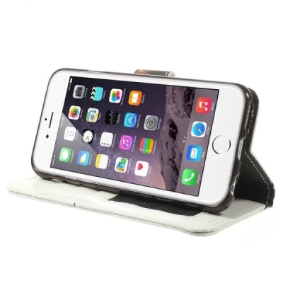 Apple iPhone 6 (6s) atverčiamas baltas odinis dėklas - piniginė / Priedai.lt