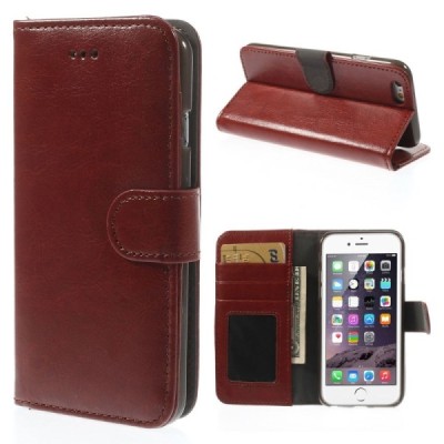 Apple iPhone 6 (6s) atverčiamas rudas odinis dėklas - piniginė / Priedai.lt