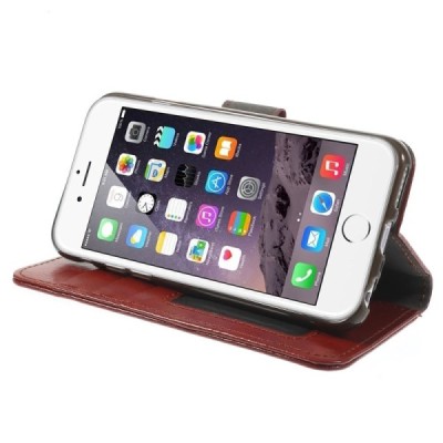 Apple iPhone 6 (6s) atverčiamas rudas odinis dėklas - piniginė / Priedai.lt