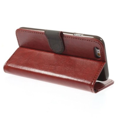 Apple iPhone 6 (6s) atverčiamas rudas odinis dėklas - piniginė / Priedai.lt