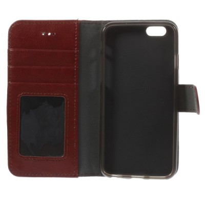Apple iPhone 6 (6s) atverčiamas rudas odinis dėklas - piniginė / Priedai.lt